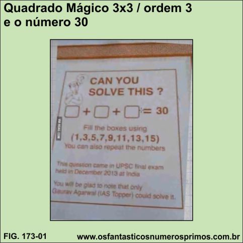 quadrado mágico 3x3 e o número 30