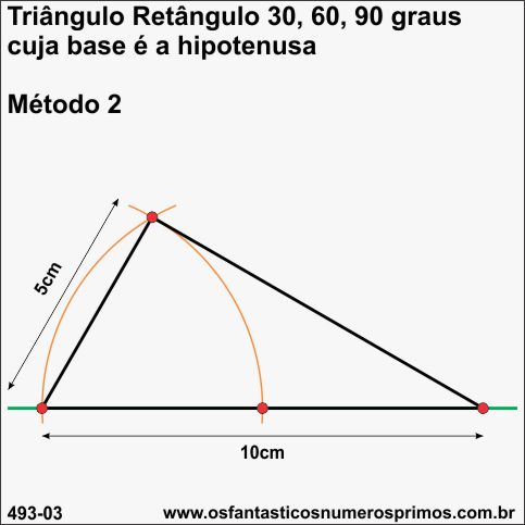 Triângulo retângulo de 30 - 60 - 90 graus cuja base é a hipotenusa - método 2