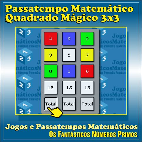 passatempo matemático quadrado mágico 3x3 interativo