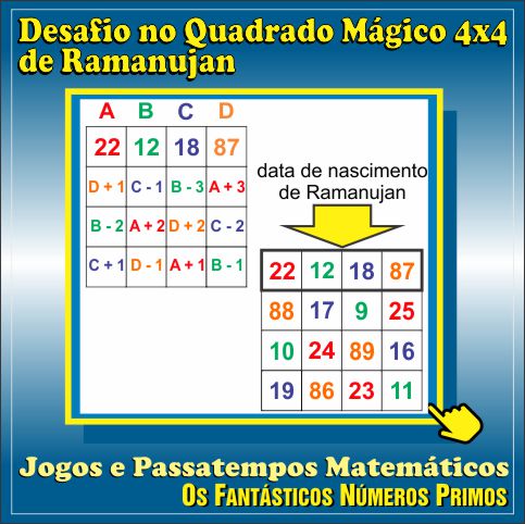 Vinheta Desafio  no Quadrado Mágico 4x4 de Ramanujan