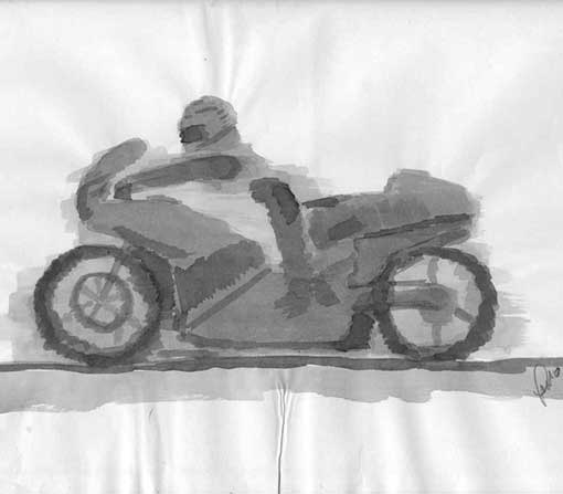 Ilustração de motociclista em aguada de nankin