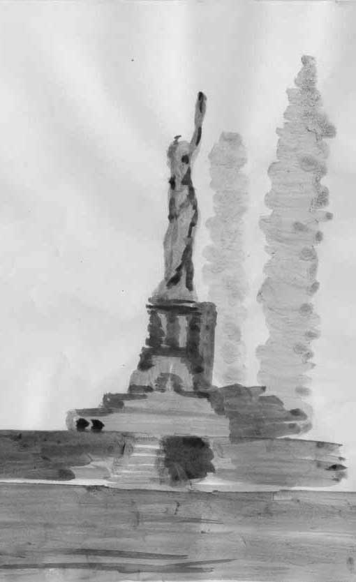 Ilustração da Estátua da Liberdade em aguada de nankin