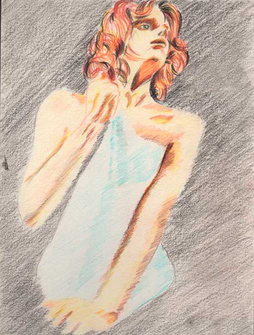 Ilustração de mulher olhando por cima em lápis de cera
