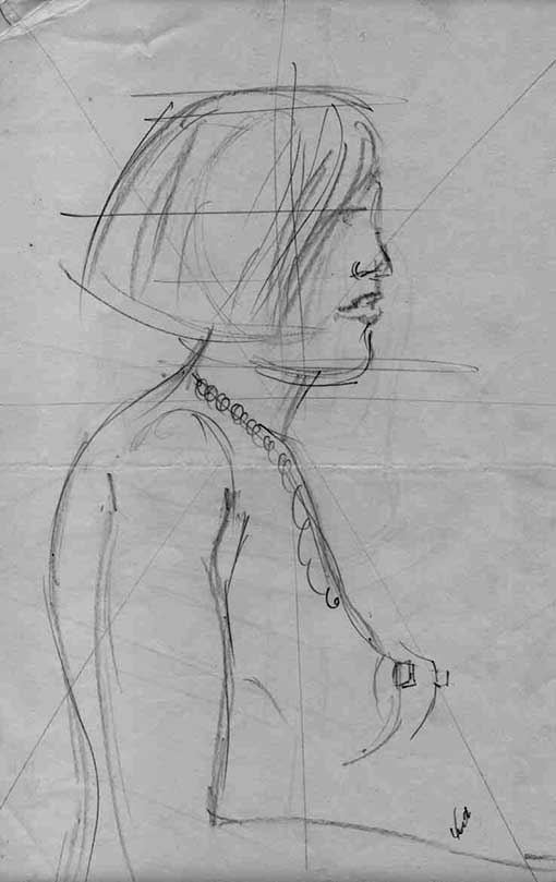 Desenho de busto de mulher em posição lateral - técnica grafite 6B