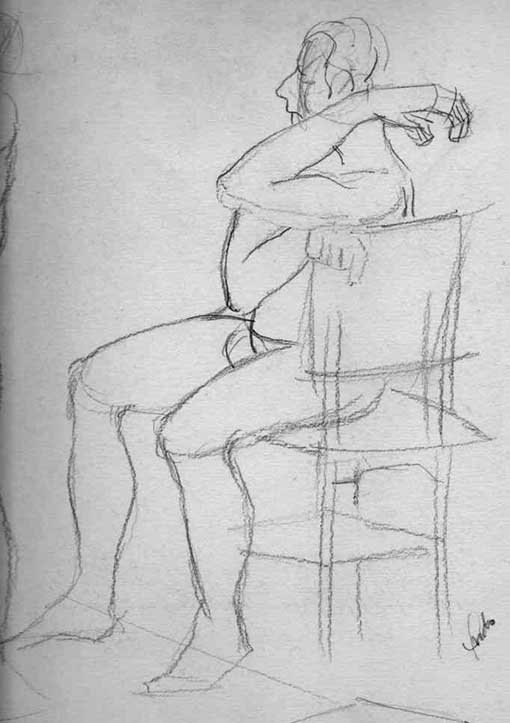 Desenho de homem sentado na cadeira - técnica grafite 6B