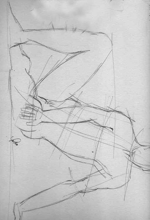 Desenho de homem sentado e descontraído - técnica grafite 6B