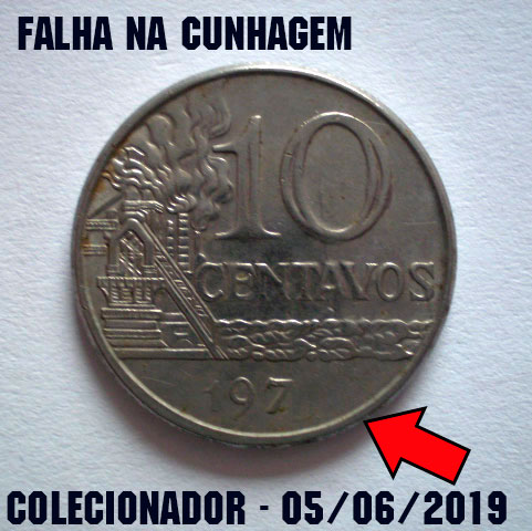 moeda brasileira rara de 10 centavos da década de 70 com falha na cunhagem