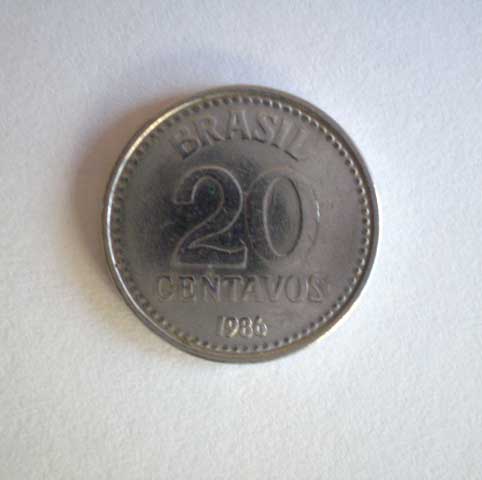 moeda brasileira antiga de 20 centavos de 1986